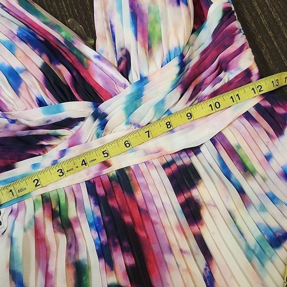 Aidan Mattox Pleated Chiffon Gown Watercolor Evening Formal Wedding - Picture 6 of 10
